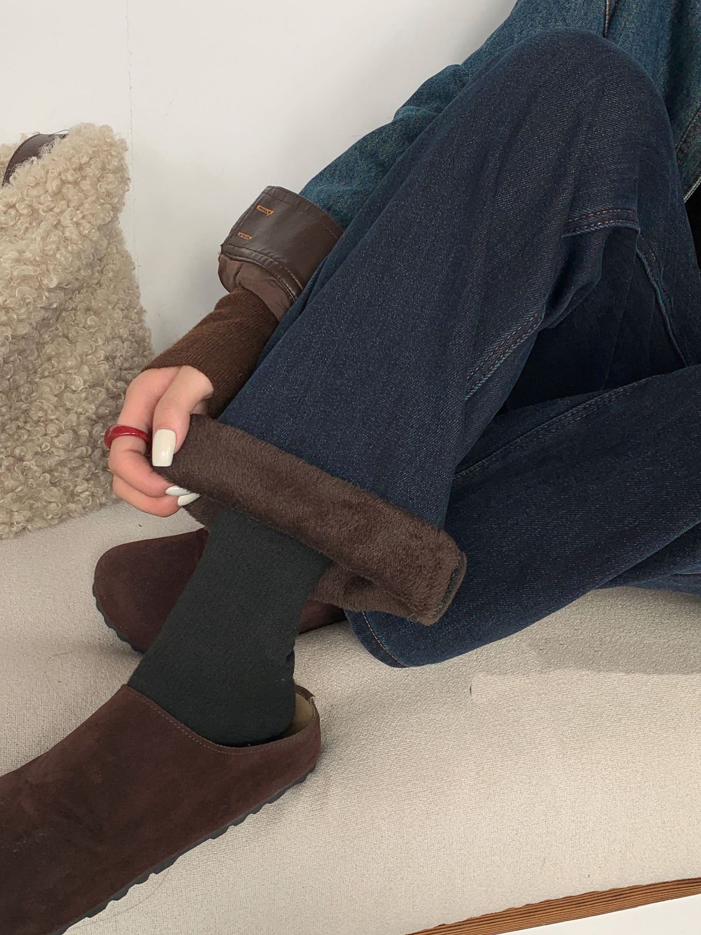 骨格ストレート裏起毛ストレートデニムパンツ