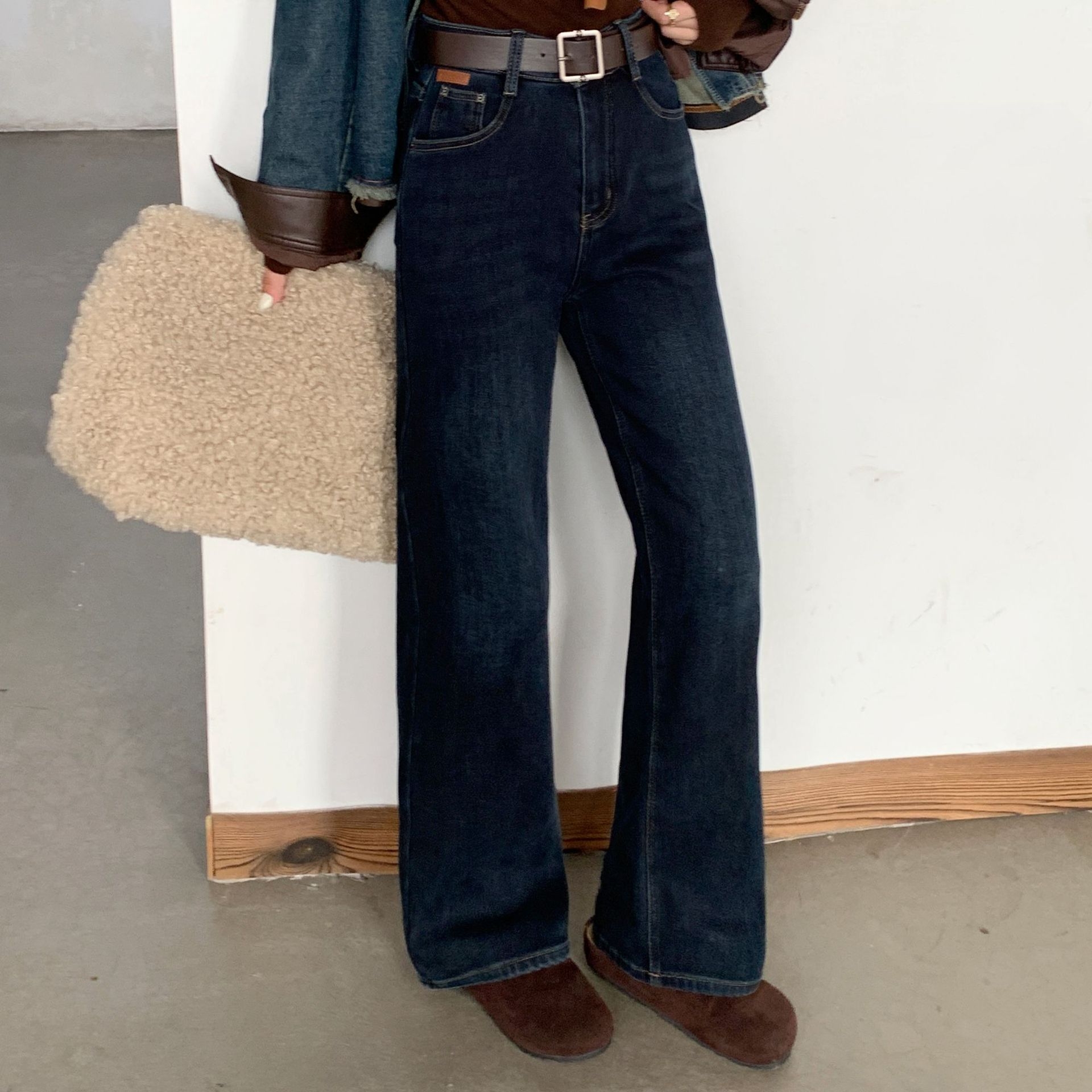 骨格ストレート裏起毛ストレートデニムパンツ