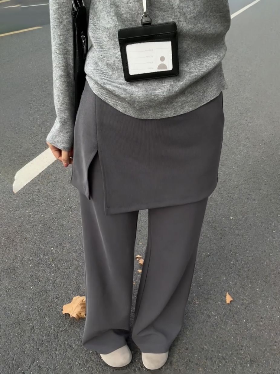 骨格ストレートラップスカート付きスラックスパンツ