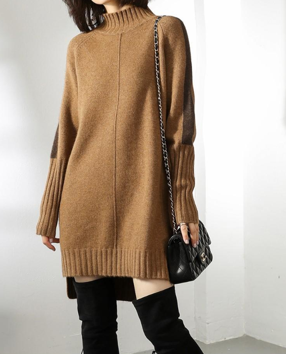 骨格ウェーブアクセントカラーミドル丈セーター