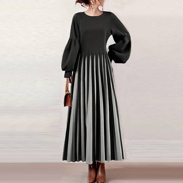 骨格ウェーブパフスリーブ切り替えワンピース