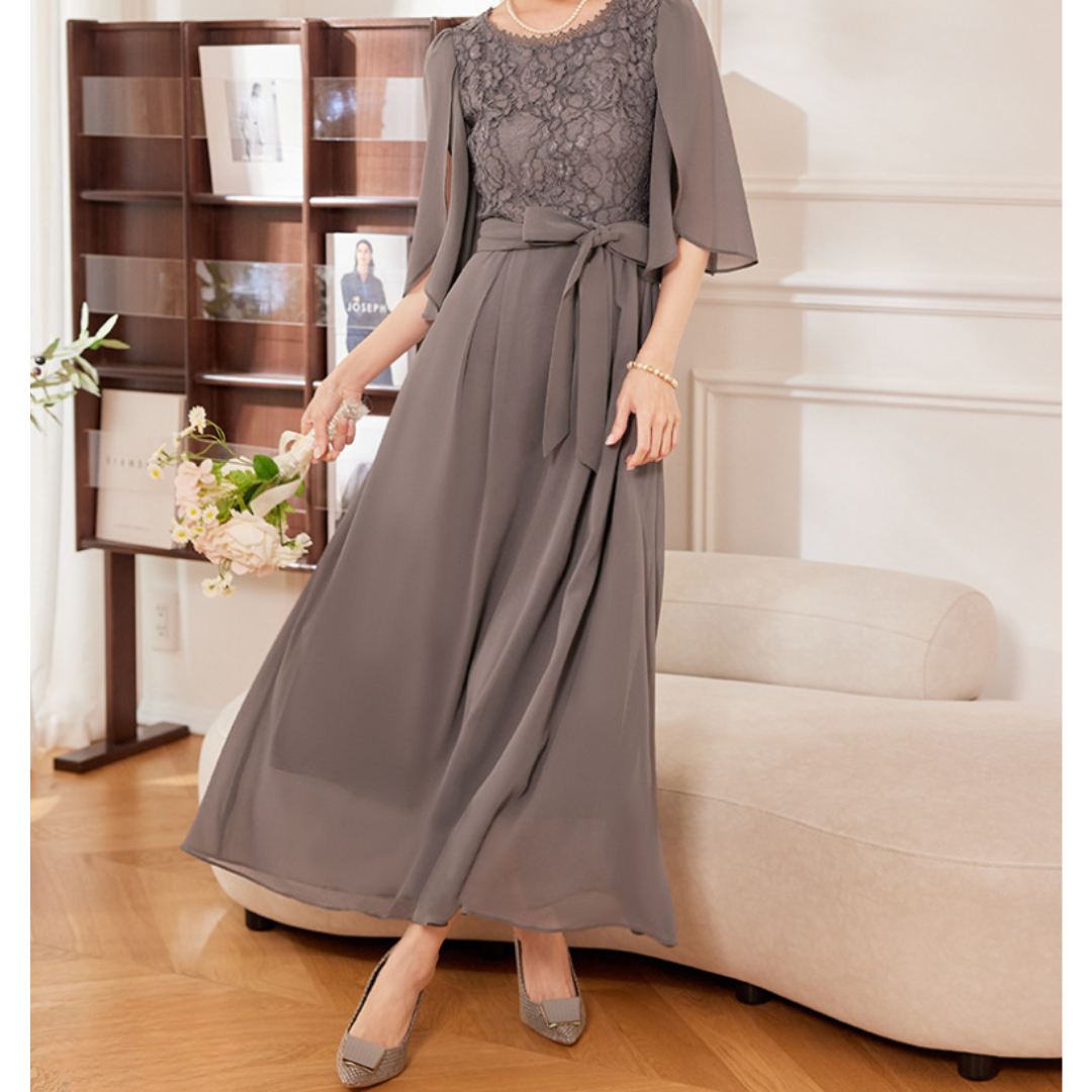 骨格ウェーブ七分袖ロングワンピース