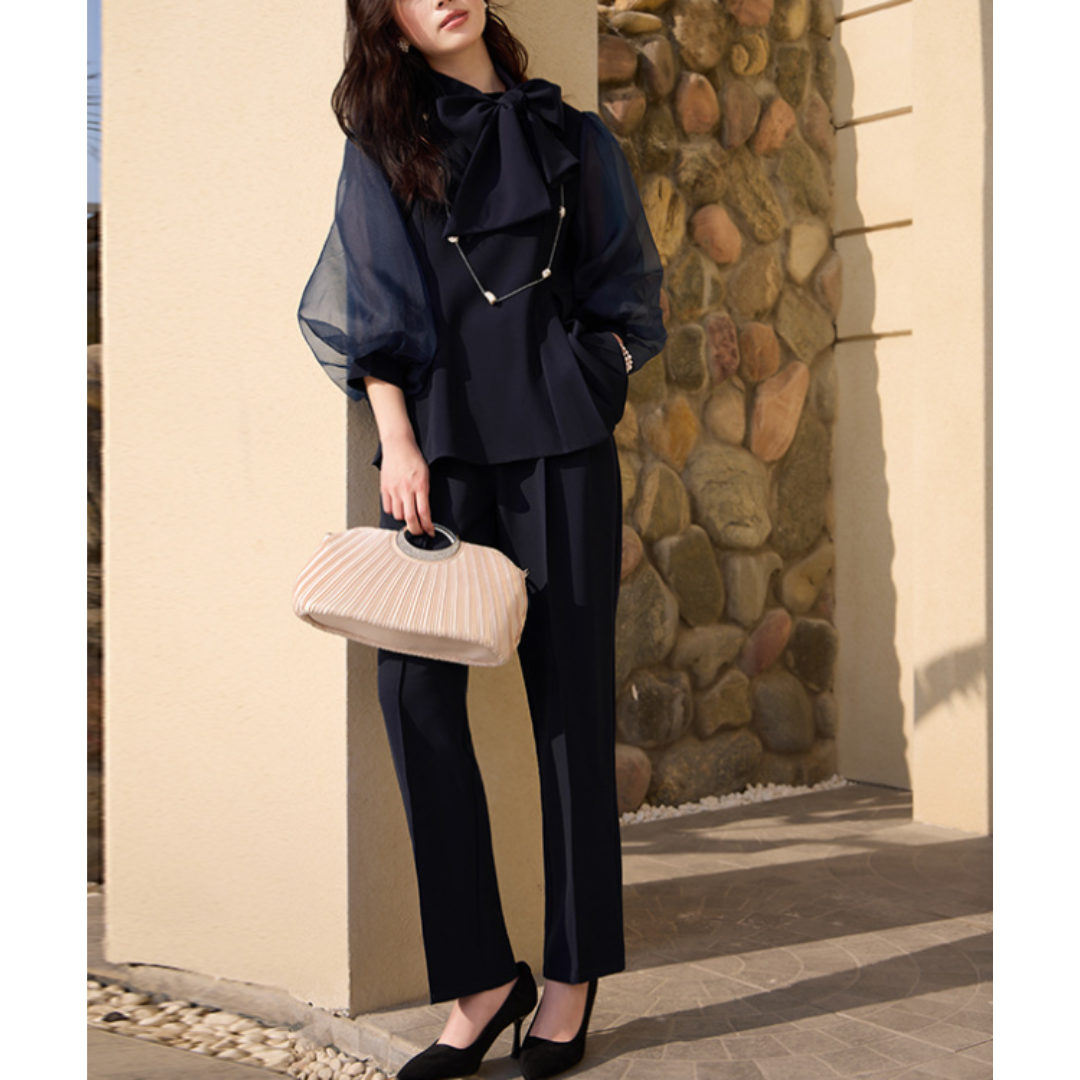 骨格ウェーブランタンスリーブパンツスーツ