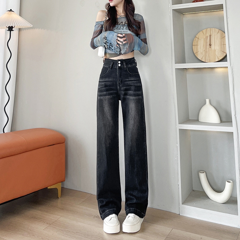 骨格ウェーブストレッチワイドデニムパンツ