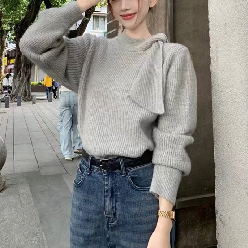 骨格ウェーブハーフネックニットトップス