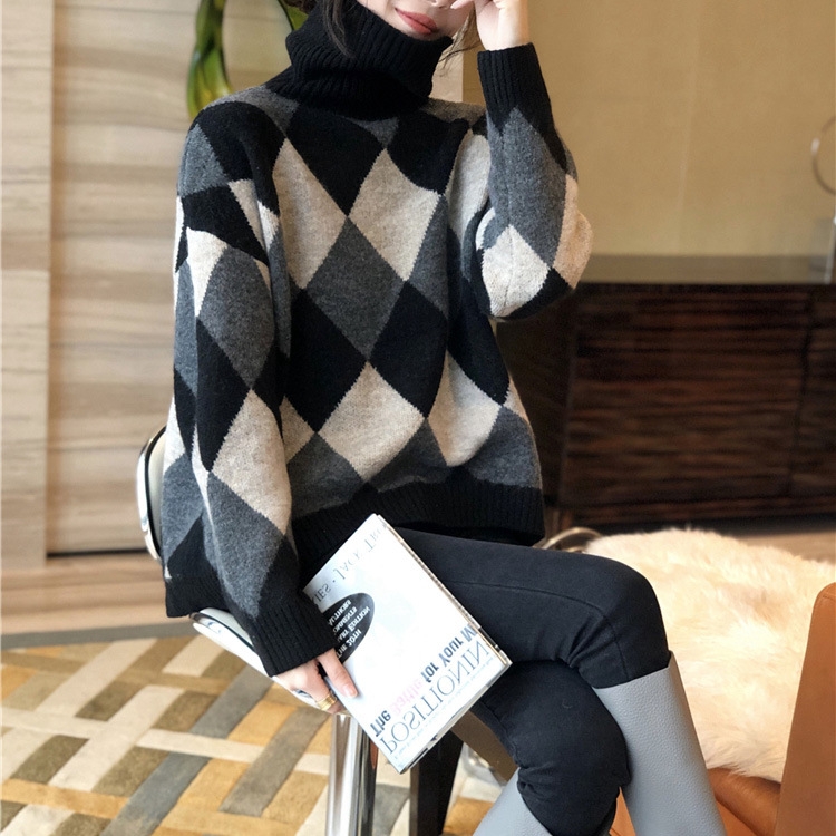 骨格ストレートアーガイルニットトップス