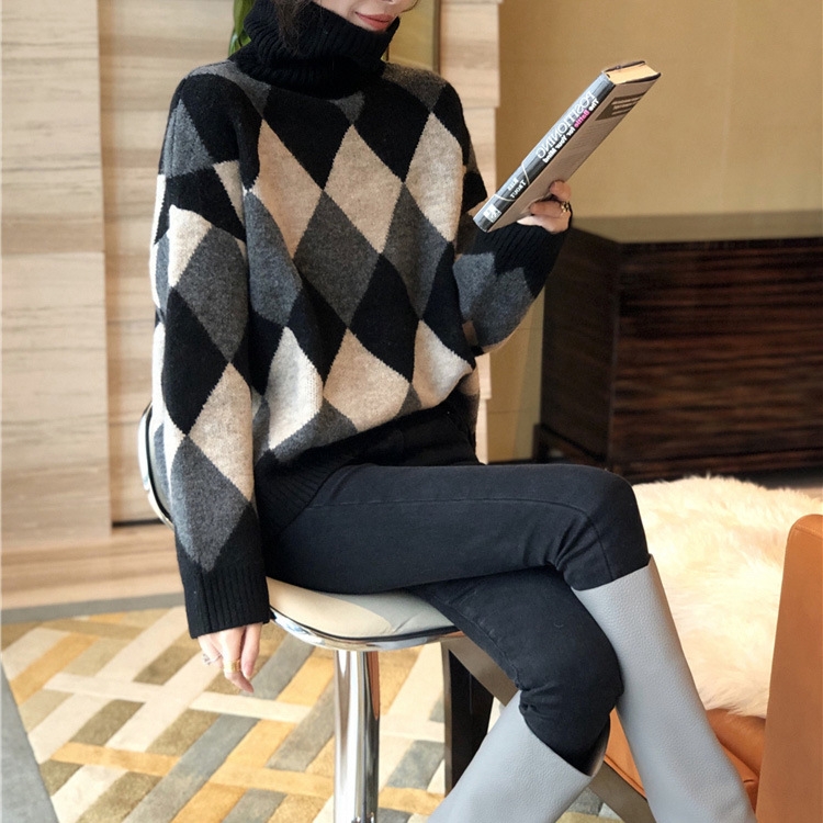 骨格ストレートアーガイルニットトップス