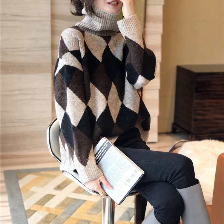 骨格ストレートアーガイルニットトップス