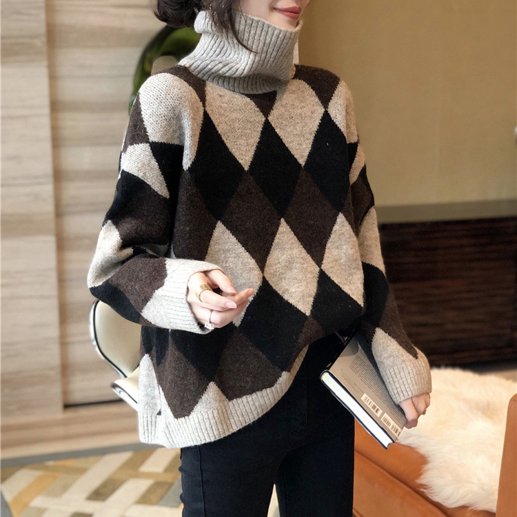 骨格ストレートアーガイルニットトップス