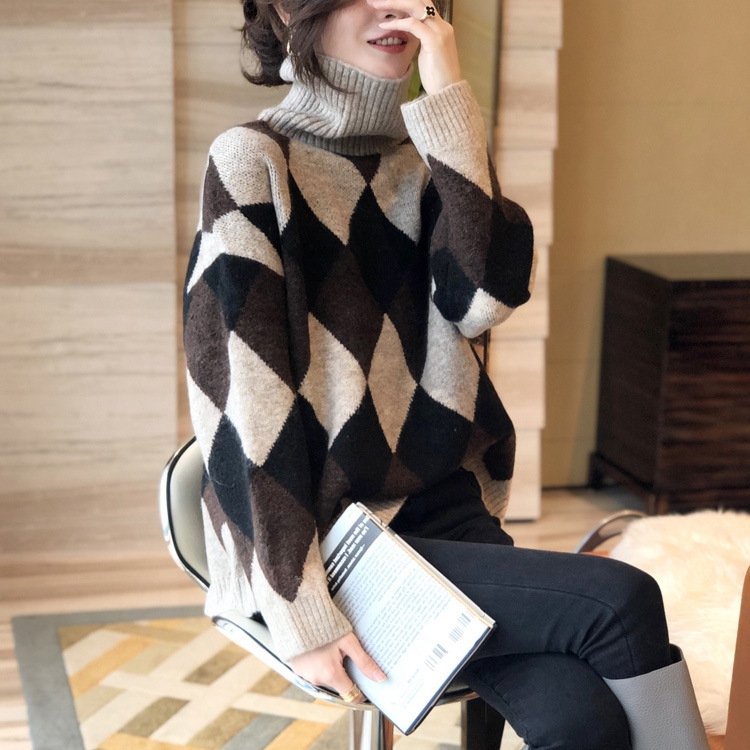 骨格ストレートアーガイルニットトップス