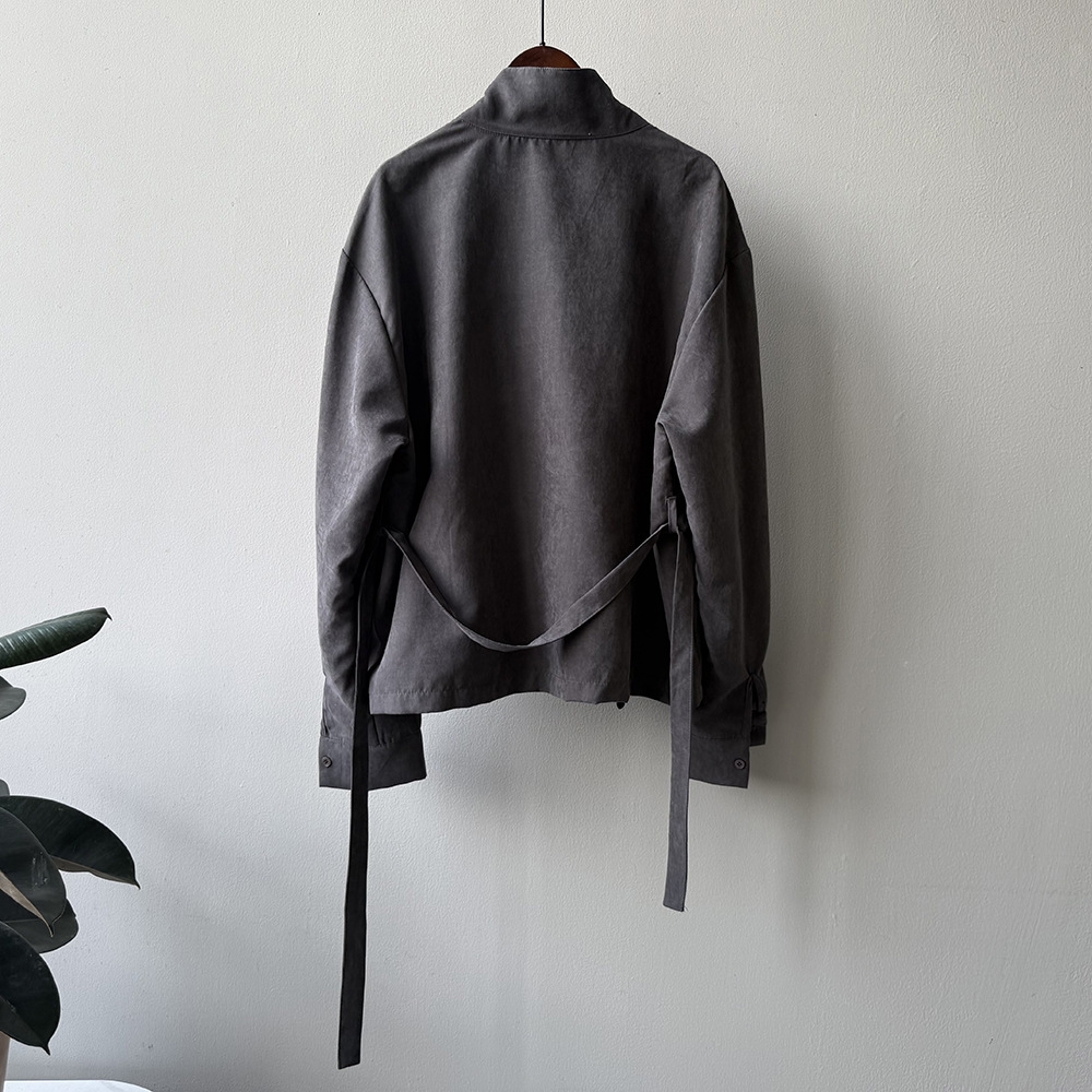 骨格ストレートスタンドカラーシャツトップス