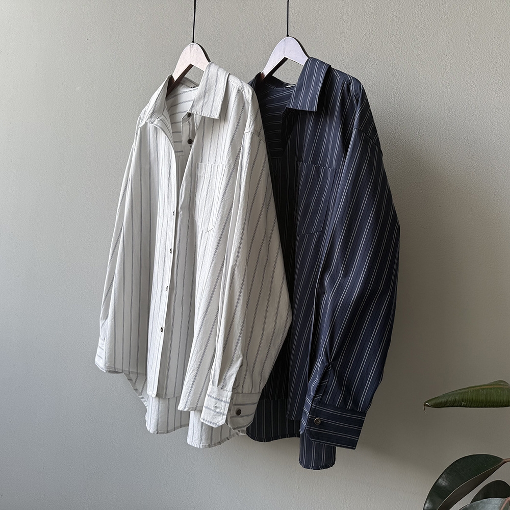 骨格ストレートシャツカラーストライプシャツ