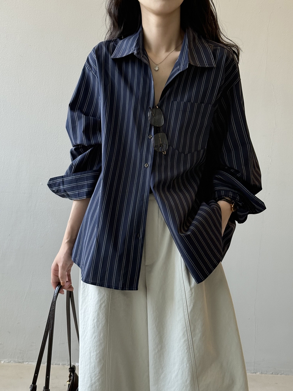 骨格ストレートシャツカラーストライプシャツ