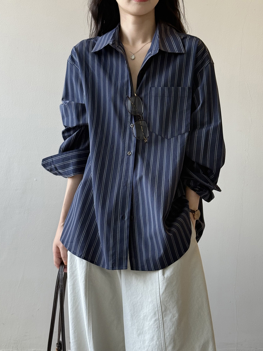 骨格ストレートシャツカラーストライプシャツ