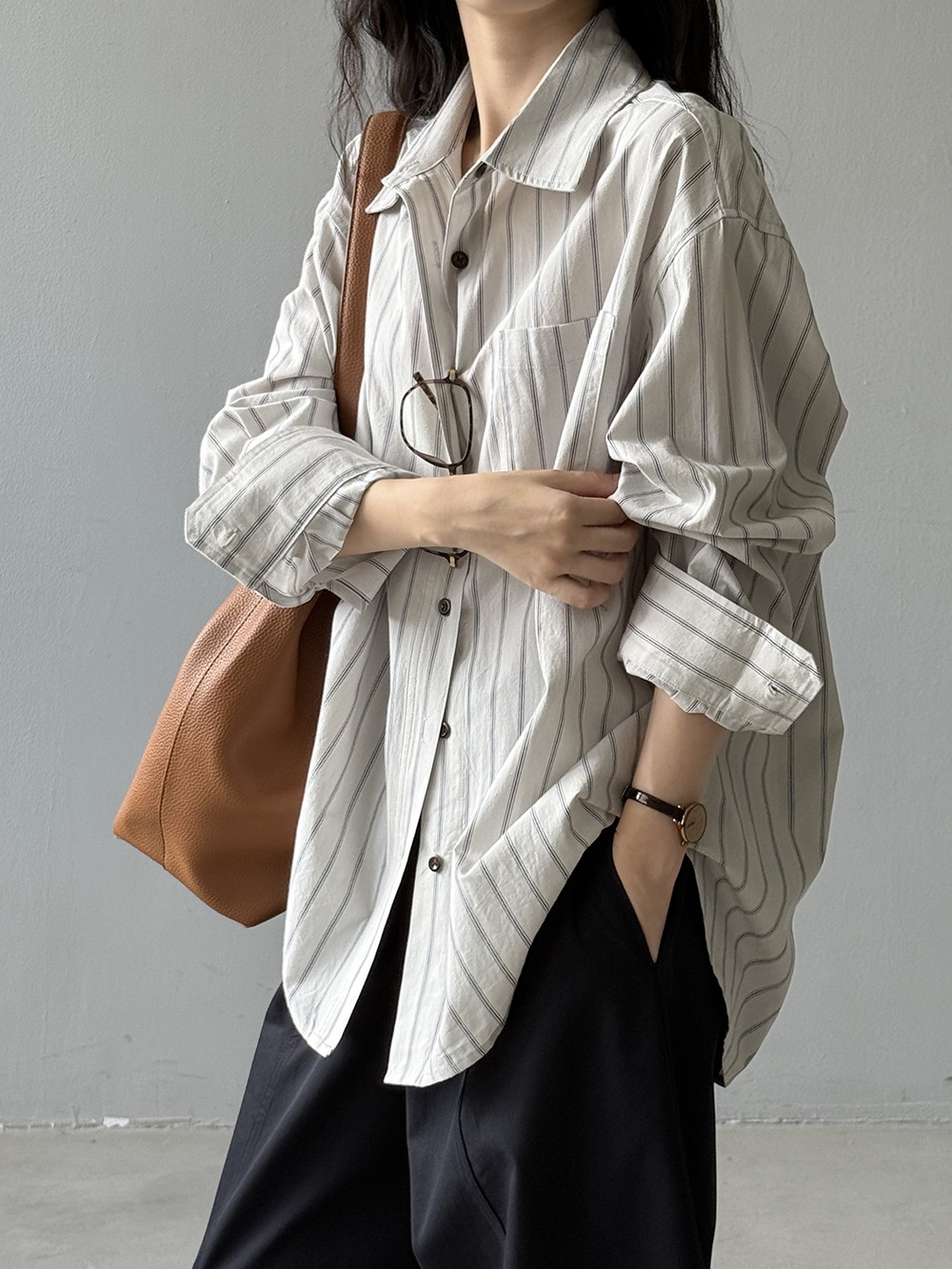 骨格ストレートシャツカラーストライプシャツ