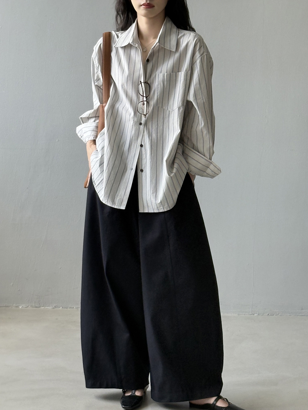 骨格ストレートシャツカラーストライプシャツ