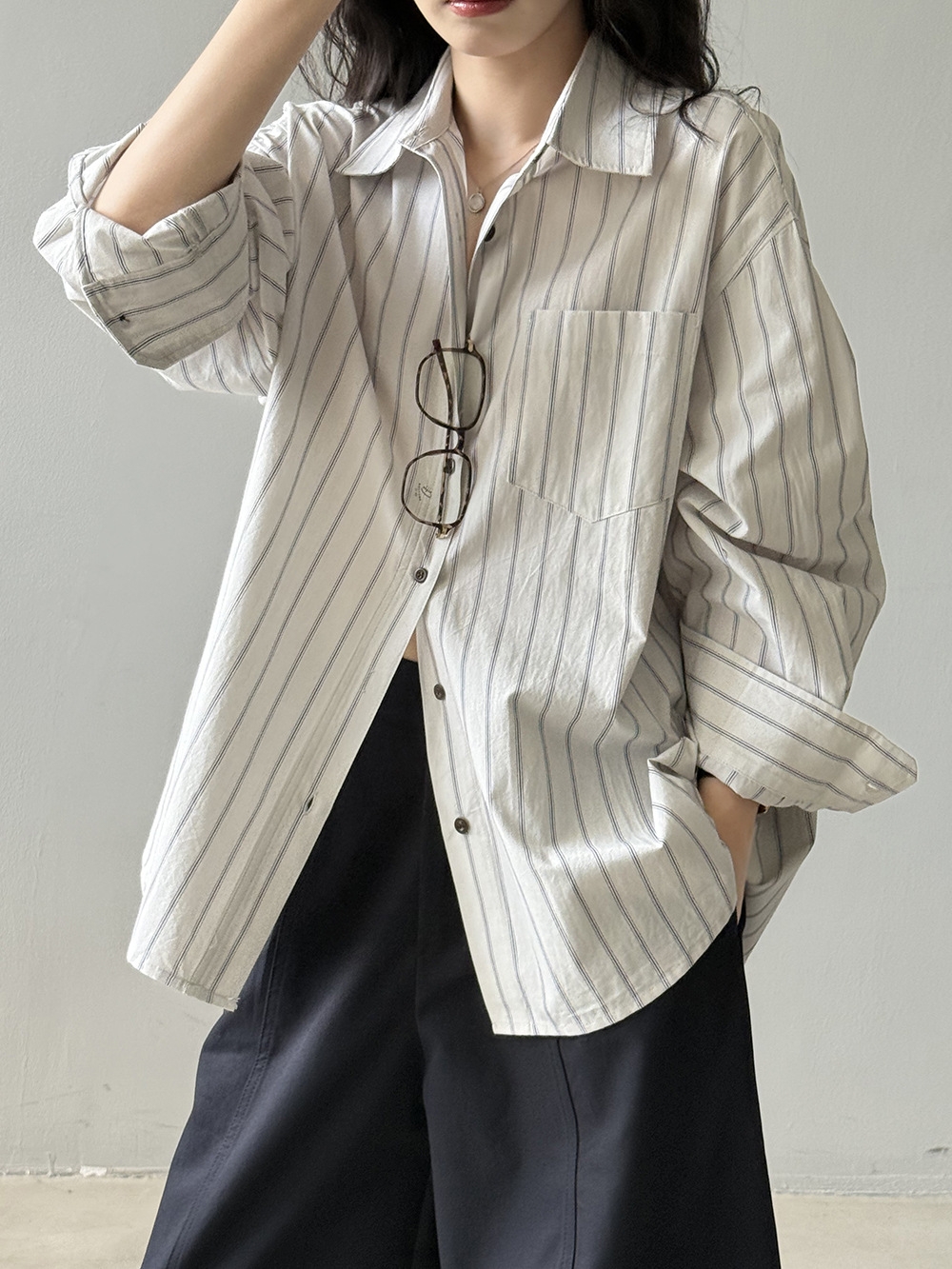 骨格ストレートシャツカラーストライプシャツ