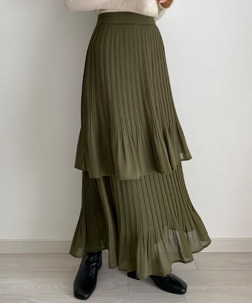 骨格ウェーブプリーツティアードスカートスカート