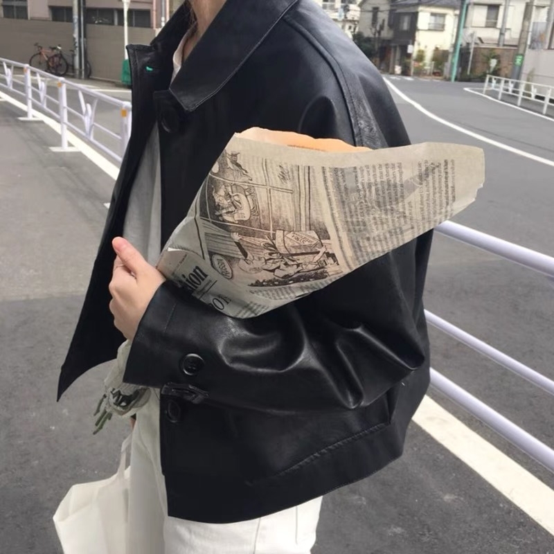 骨格ストレートシャツカラーPUレザージャケット