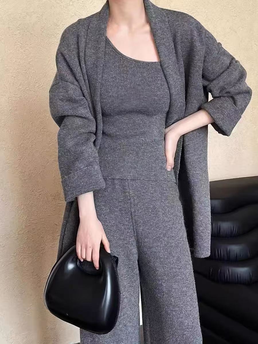 骨格ストレートスリーピースニットパンツセット