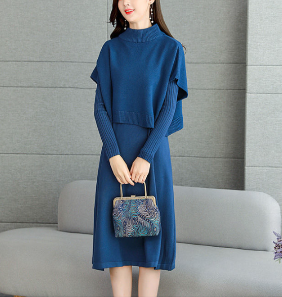 骨格ウェーブハーフジップロングワンピース