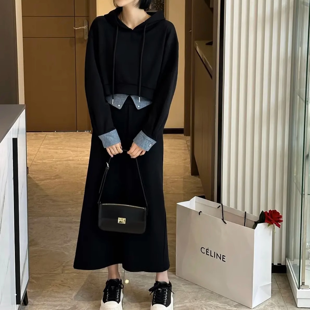 骨格ストレートスウェットレイヤードスタイルスカートセットアップ