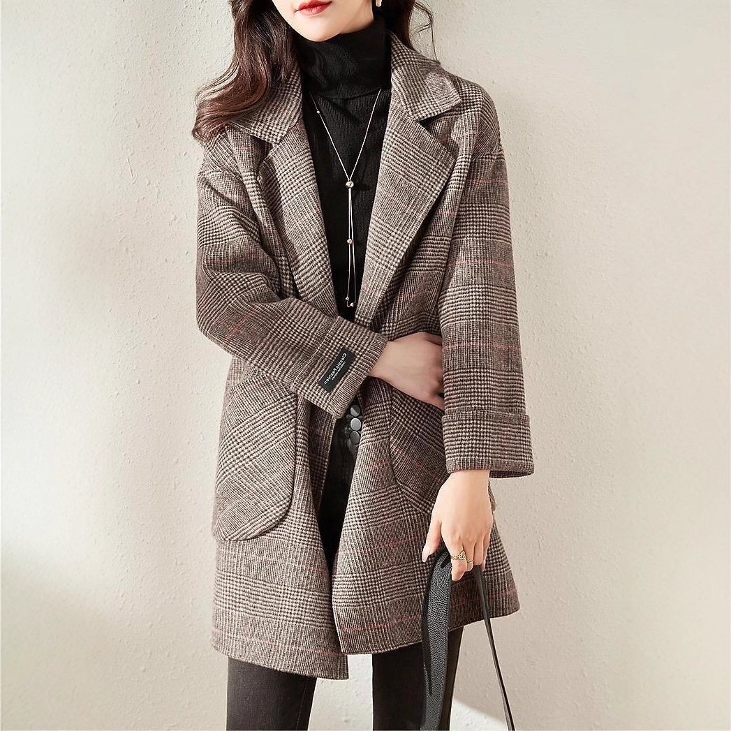 骨格ストレートグレンチェック柄テーラードカラージャケット