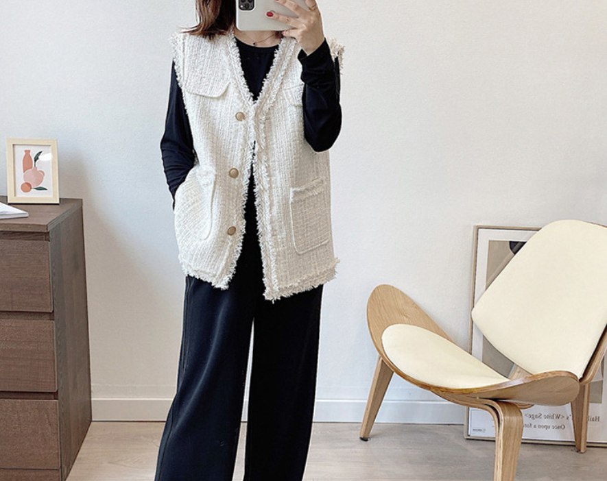 骨格ウェーブフリンジディテールジレジャケット