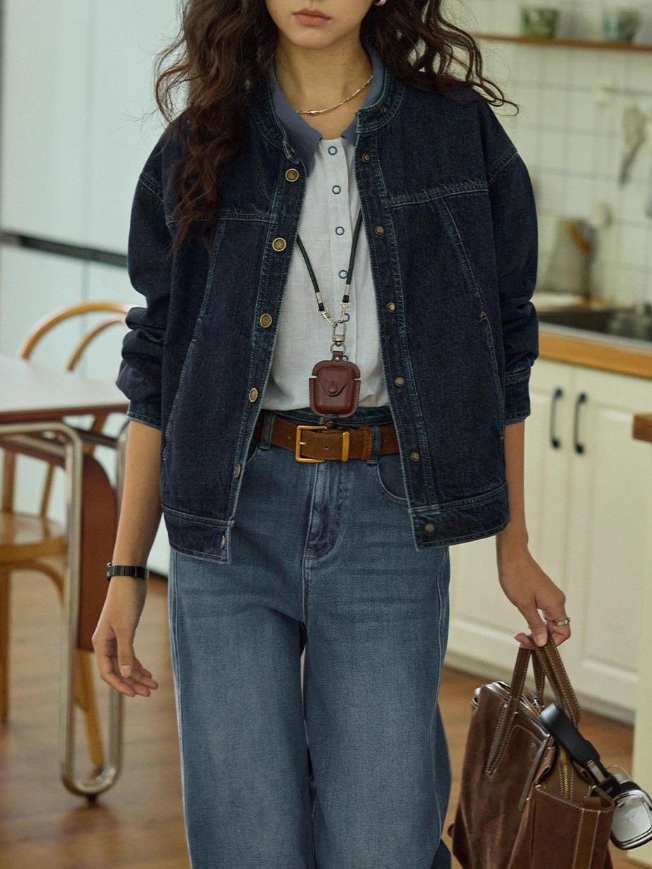 骨格ストレートスタンドカラーデニムジャケット