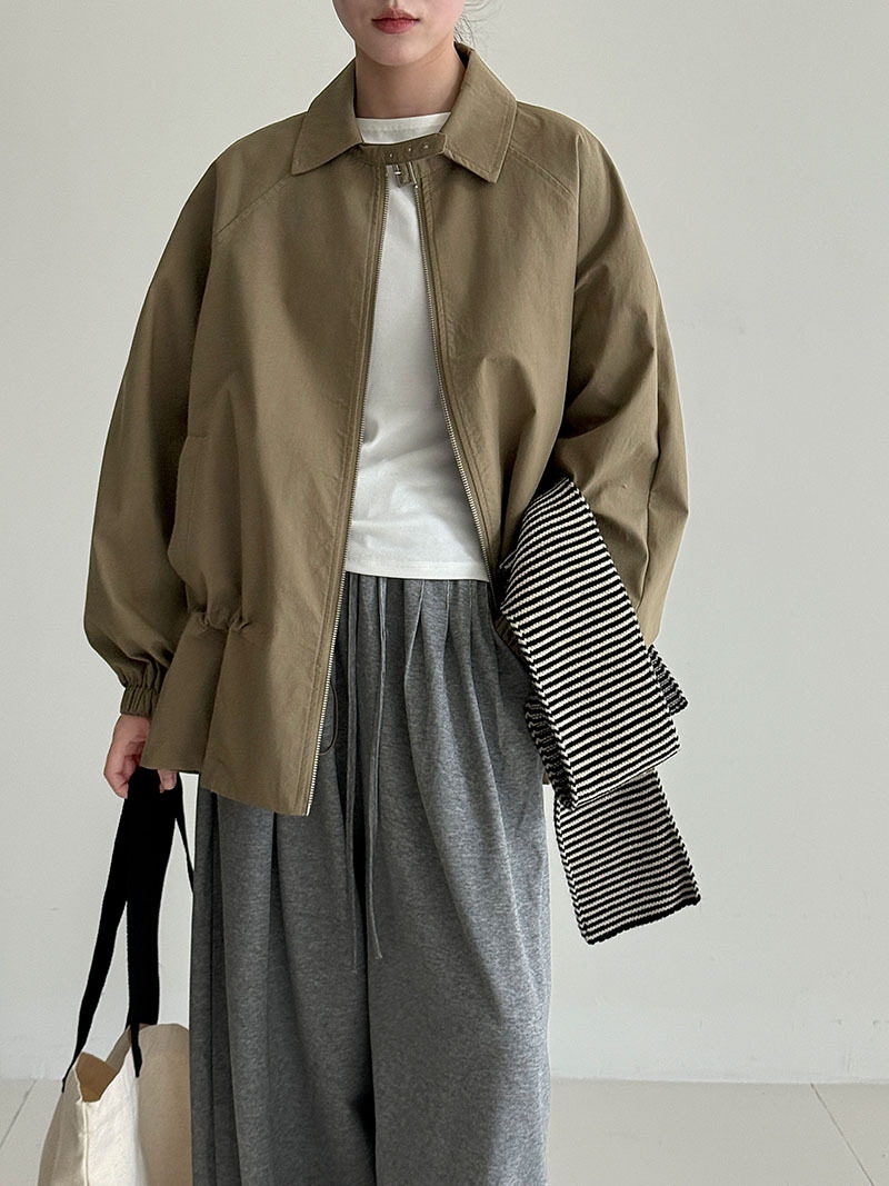 骨格ストレートドローストリングステンカラージャケット