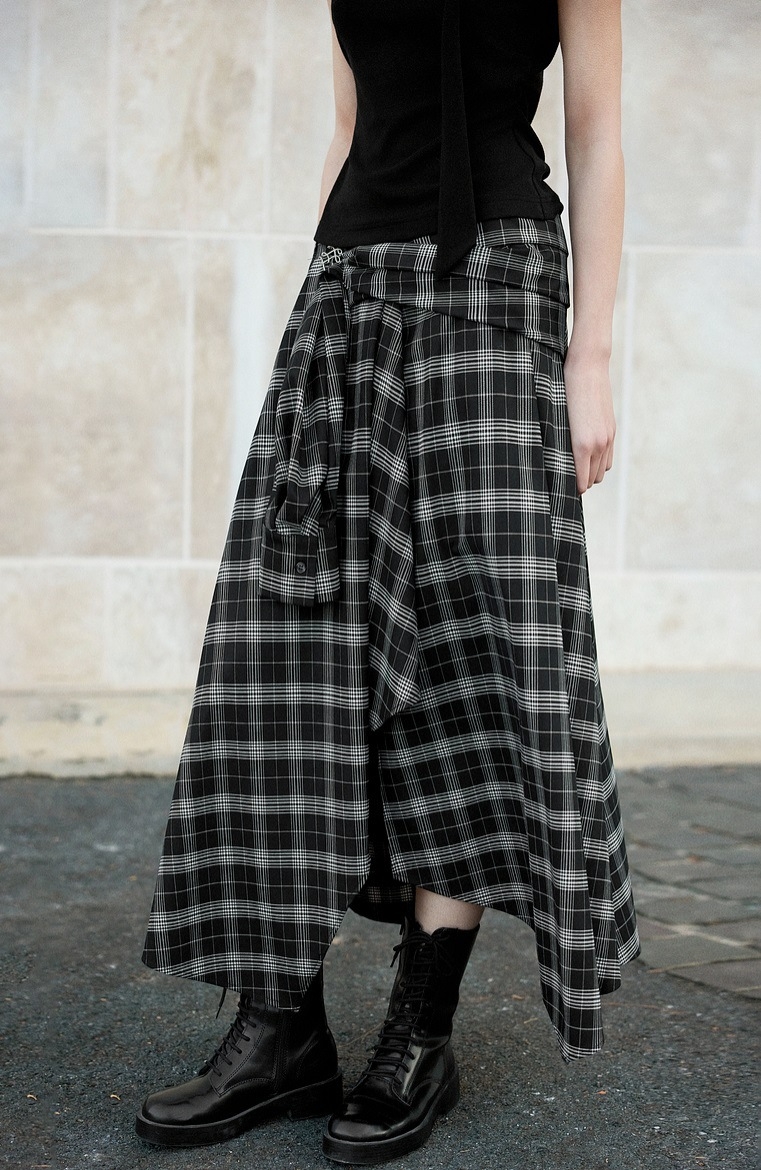 骨格ウェーブイレヘムチェックシャツスカート