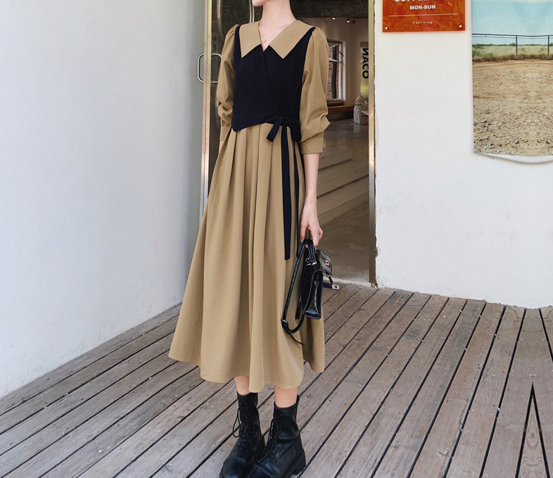 骨格ウェーブバイカラードッキングワンピース