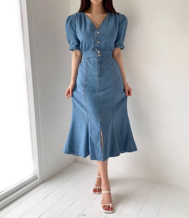 骨格ストレートデニムマーメイドワンピース