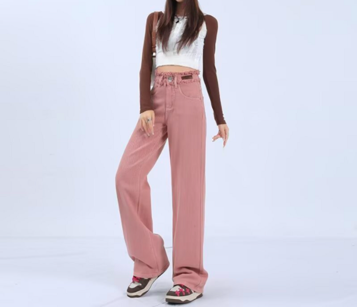 骨格ストレートフリンジピンクデニムパンツ パンツ|骨格ストレート専門