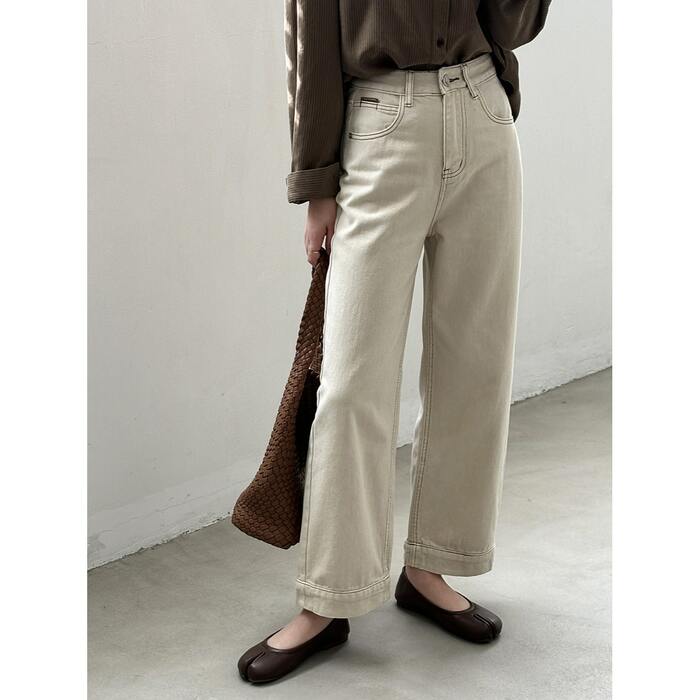 骨格ストレートワイドレッグデニムパンツ