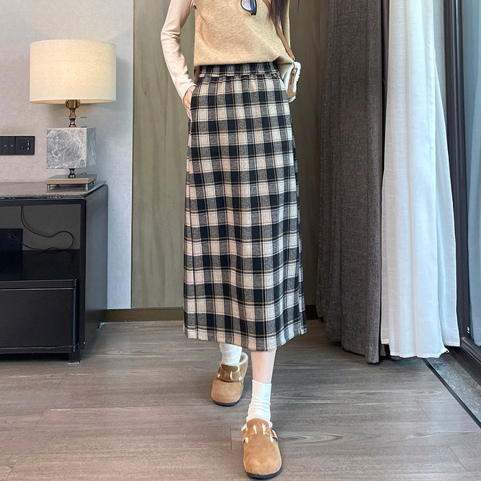 骨格ストレートバックススリットチェックIラインスカート
