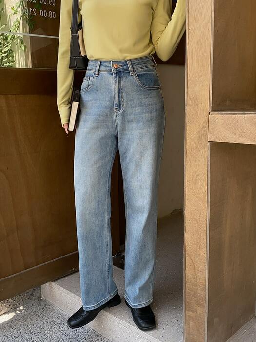 骨格ストレートワイドウォッシュデニムパンツ