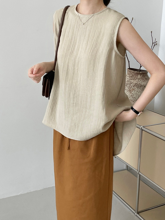 骨格ストレートバックスリットノースリーブトップス