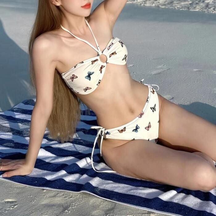 骨格ストレートバタフライリングホルタービキニ水着