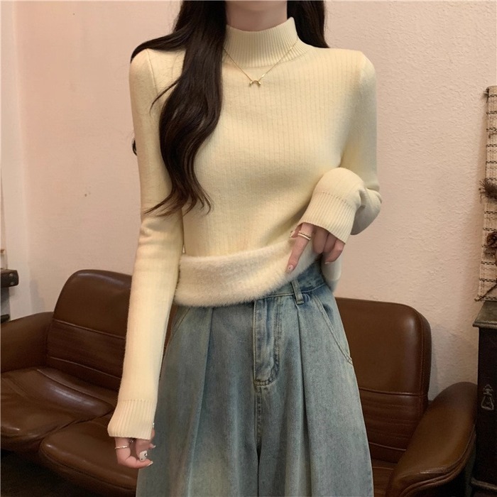 骨格ストレート裏シャギーハイネックニットトップス