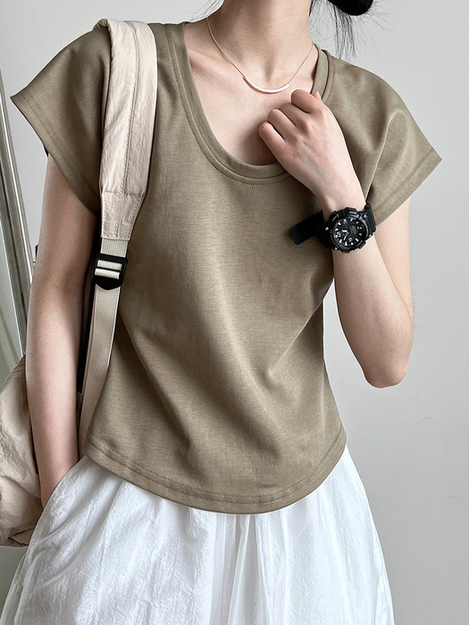 骨格ストレートU字ネック半袖Tシャツ