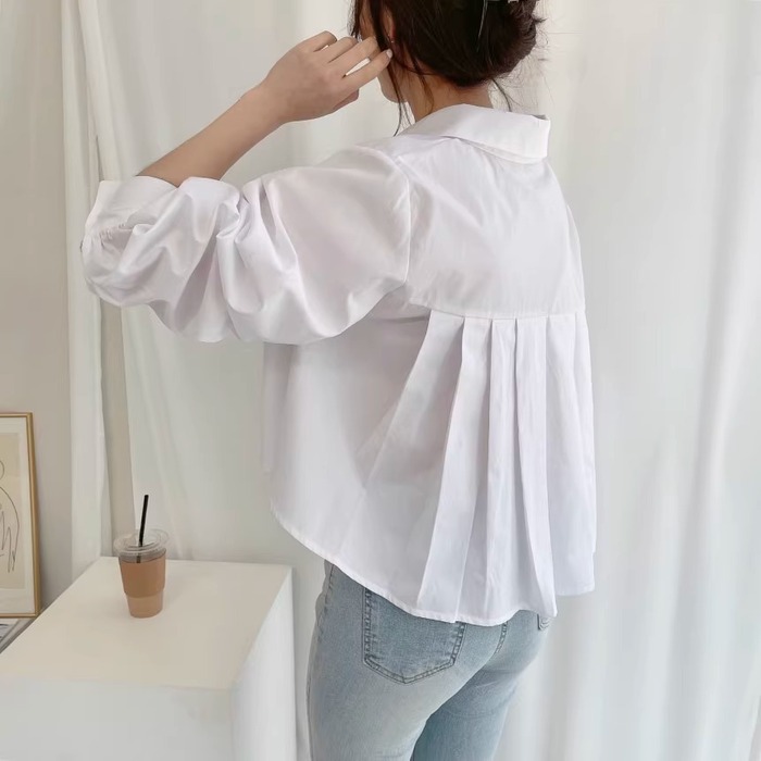 骨格ストレートバックプリーツショートシャツ