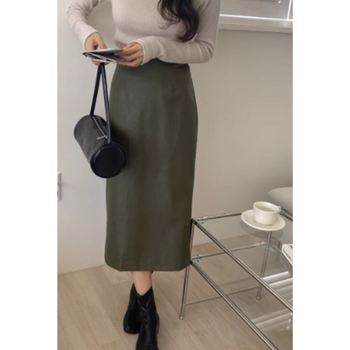 骨格ストレートPUレザーロングスカート
