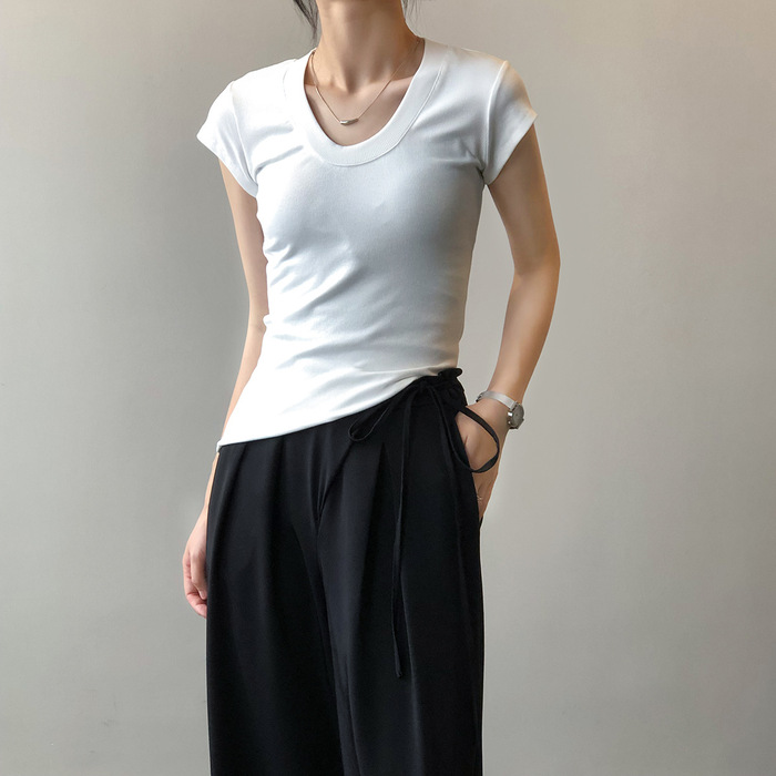 骨格ストレートカーブネック半袖Tシャツ