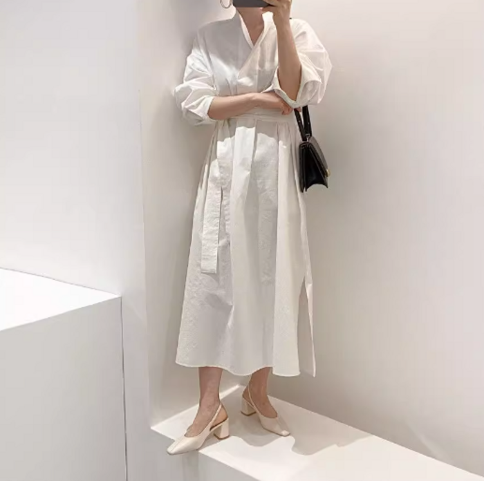 骨格ストレートシンプルシャツロングワンピース