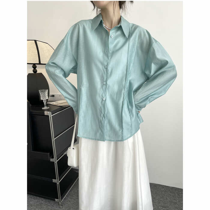 骨格ストレートシアーチュニックシャツブラウス