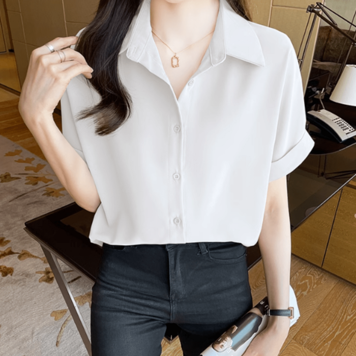 骨格ストレートロールアップブラウス