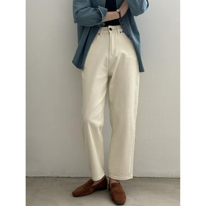 骨格ストレートワイドレッグデニムパンツ