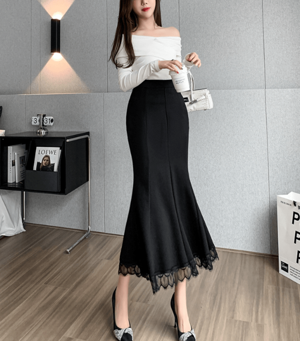 骨格ストレートレースヘムマーメイドスカート