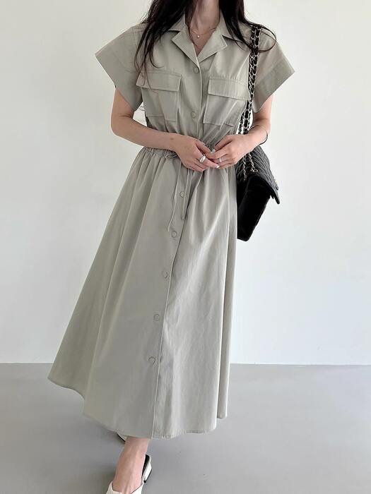 骨格ストレートフレンチスリーブシャツワンピース